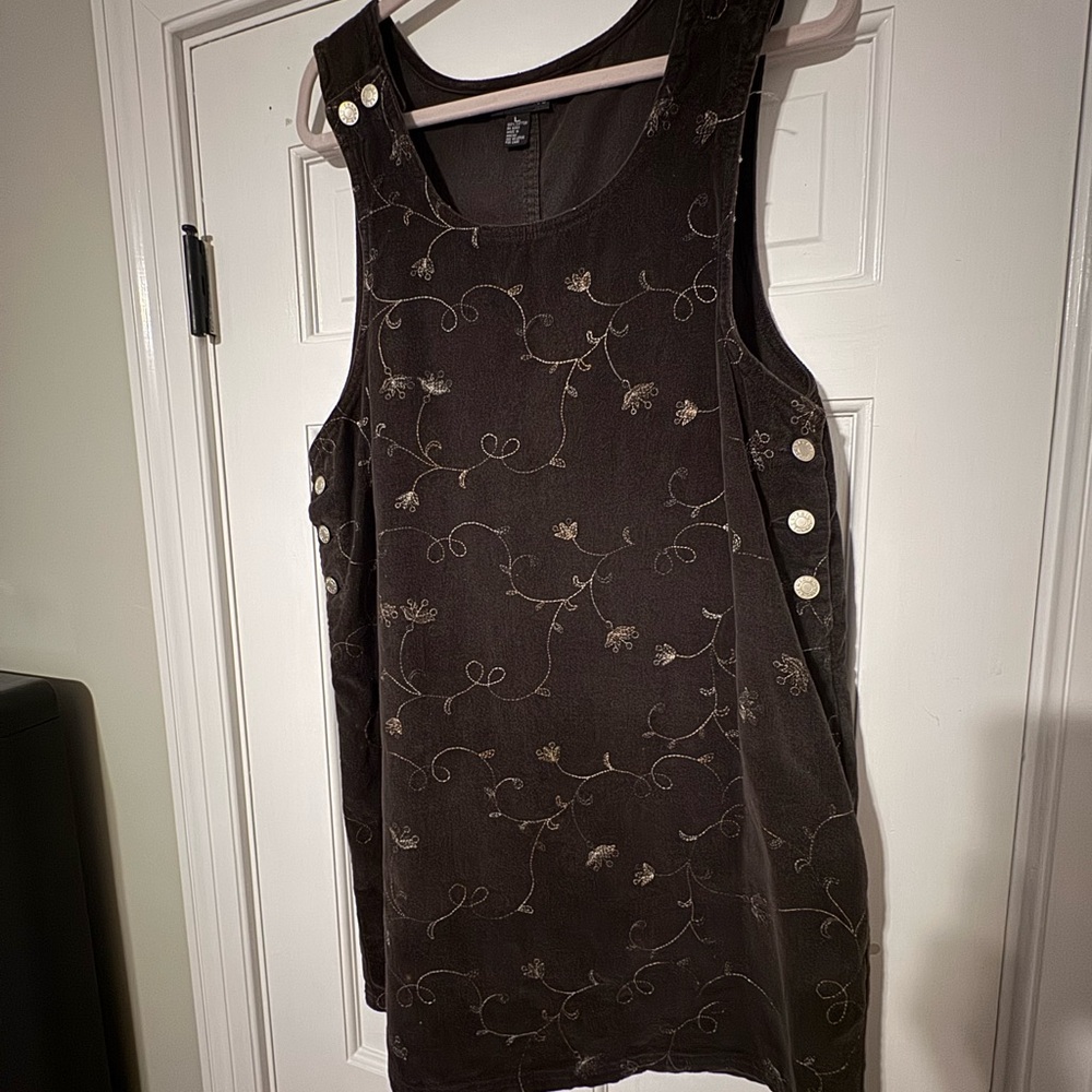 Embroidered Dark Brown Mini Dress with Side Button Detail